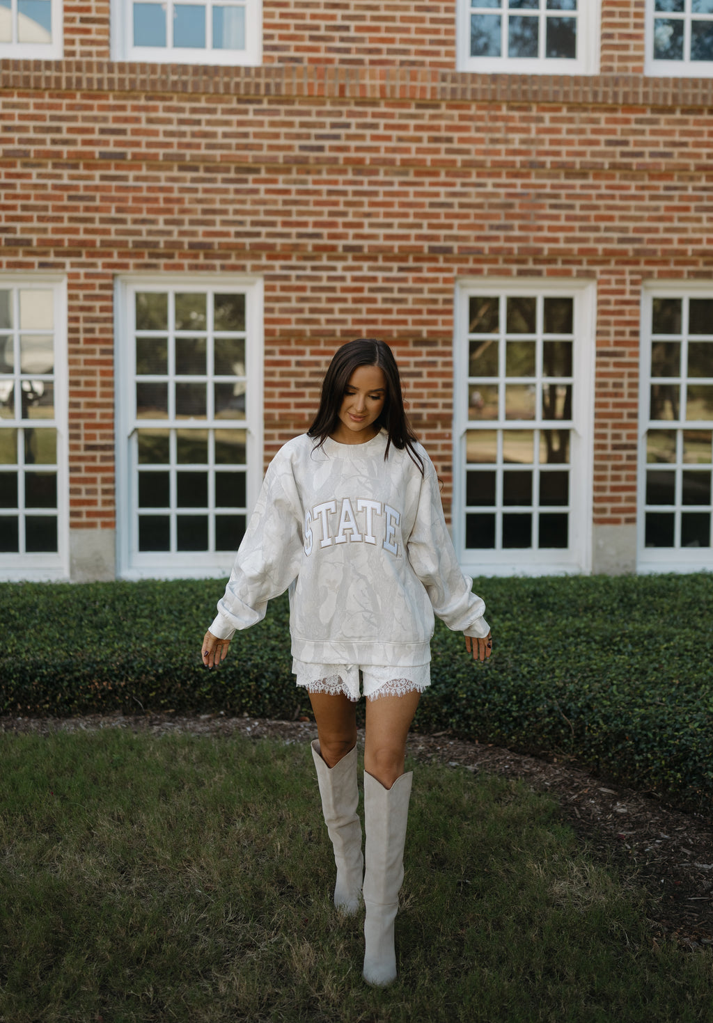 State of Mind Appliqué Mockneck- White Camo