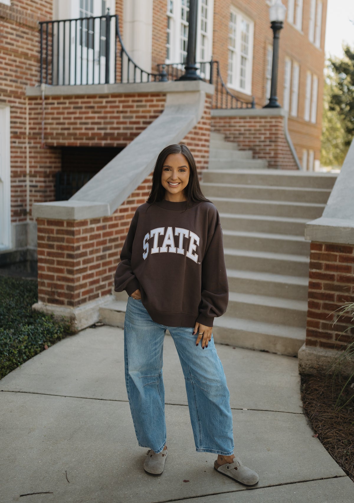 State of Mind Appliqué Mockneck- Chocolate