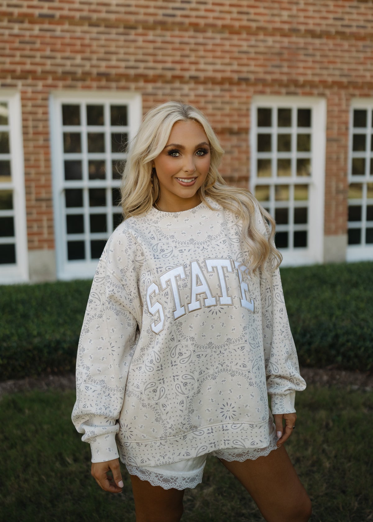 State of Mind Appliqué Mockneck- Bandana Print