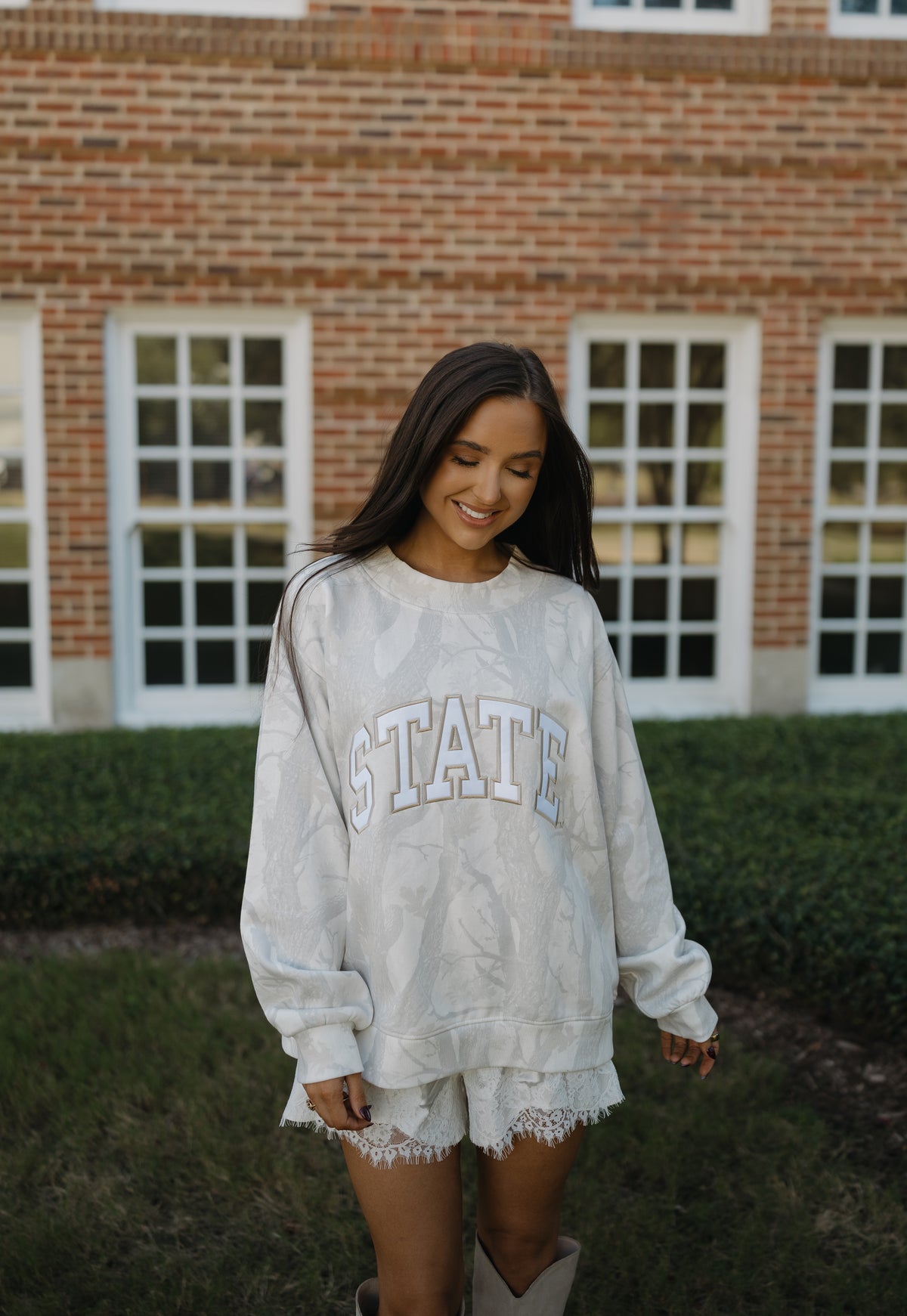 State of Mind Appliqué Mockneck- White Camo