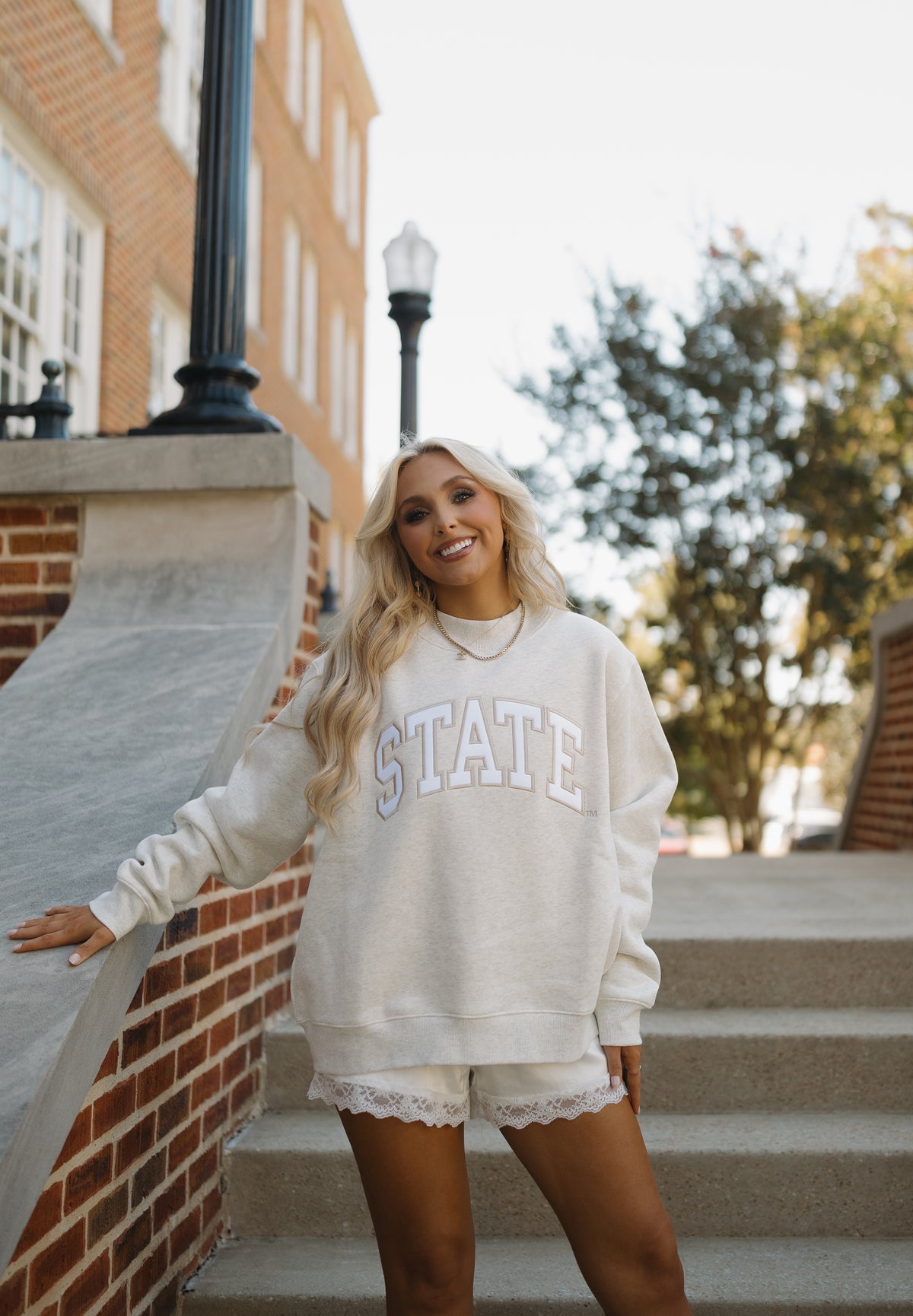 State of Mind Appliqué Mockneck- Oat Grey