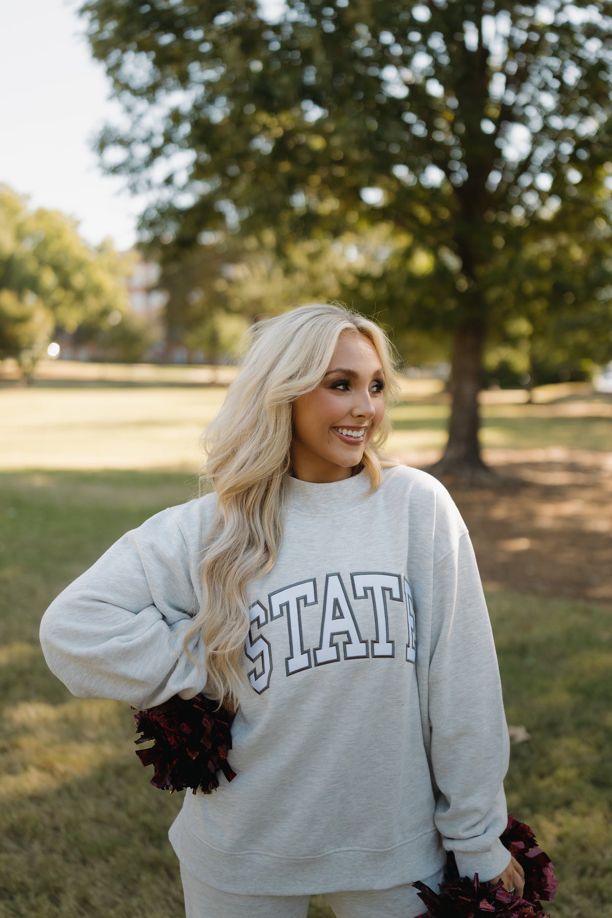State of Mind Appliqué Mockneck- Ash Gray