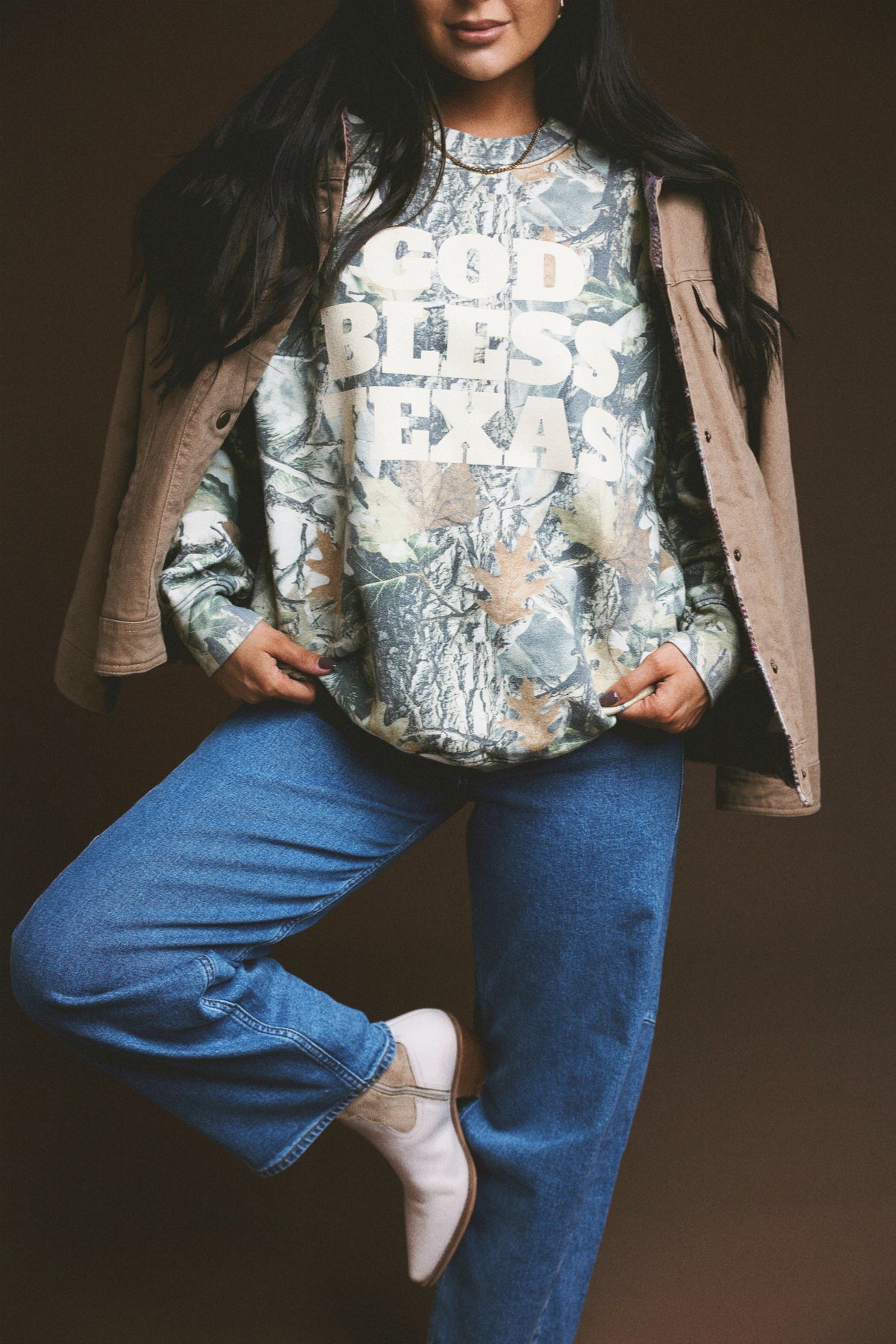 God Bless Texas Camo Crewneck