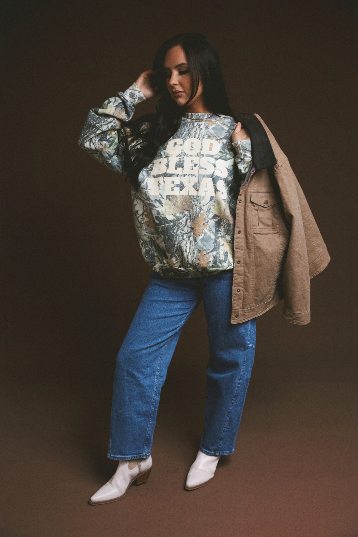 God Bless Texas Camo Crewneck