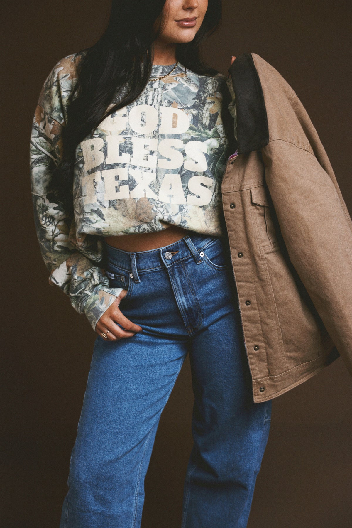 God Bless Texas Camo Crewneck
