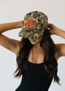 No Pressure, No Diamonds Hat- Camo + Orange