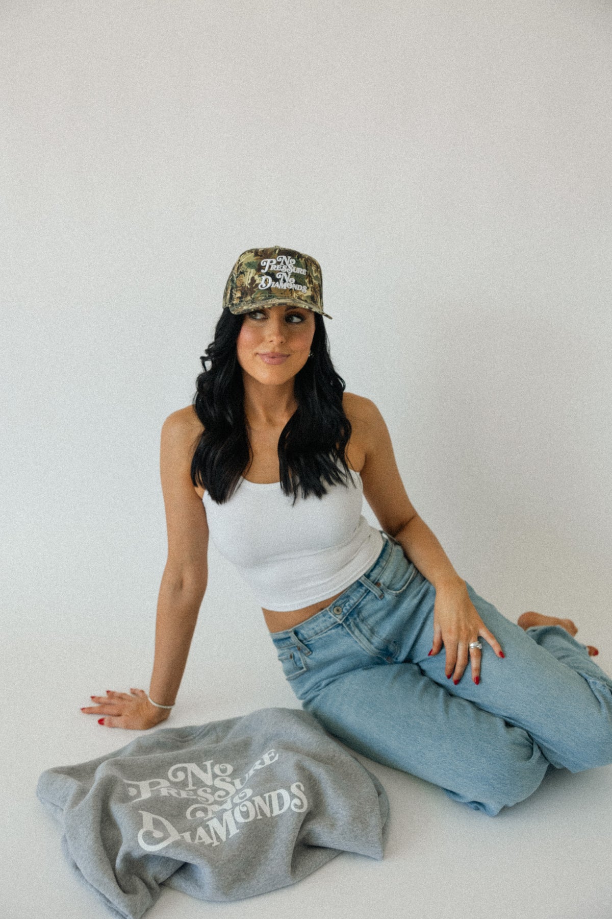 No Pressure, No Diamonds Hat- Camo + White
