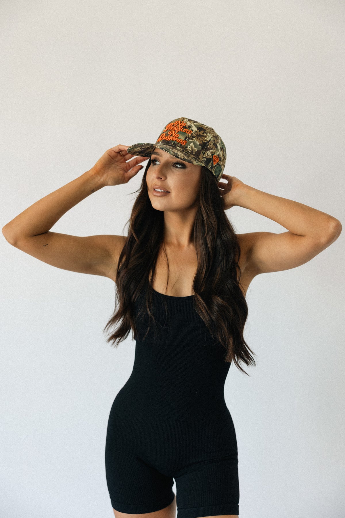 No Pressure, No Diamonds Hat- Camo + Orange