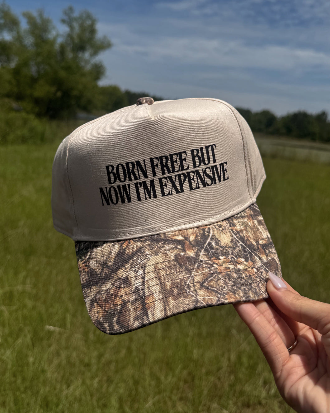 Born Free But Now I'm Expensive Trucker Hat- Camo
