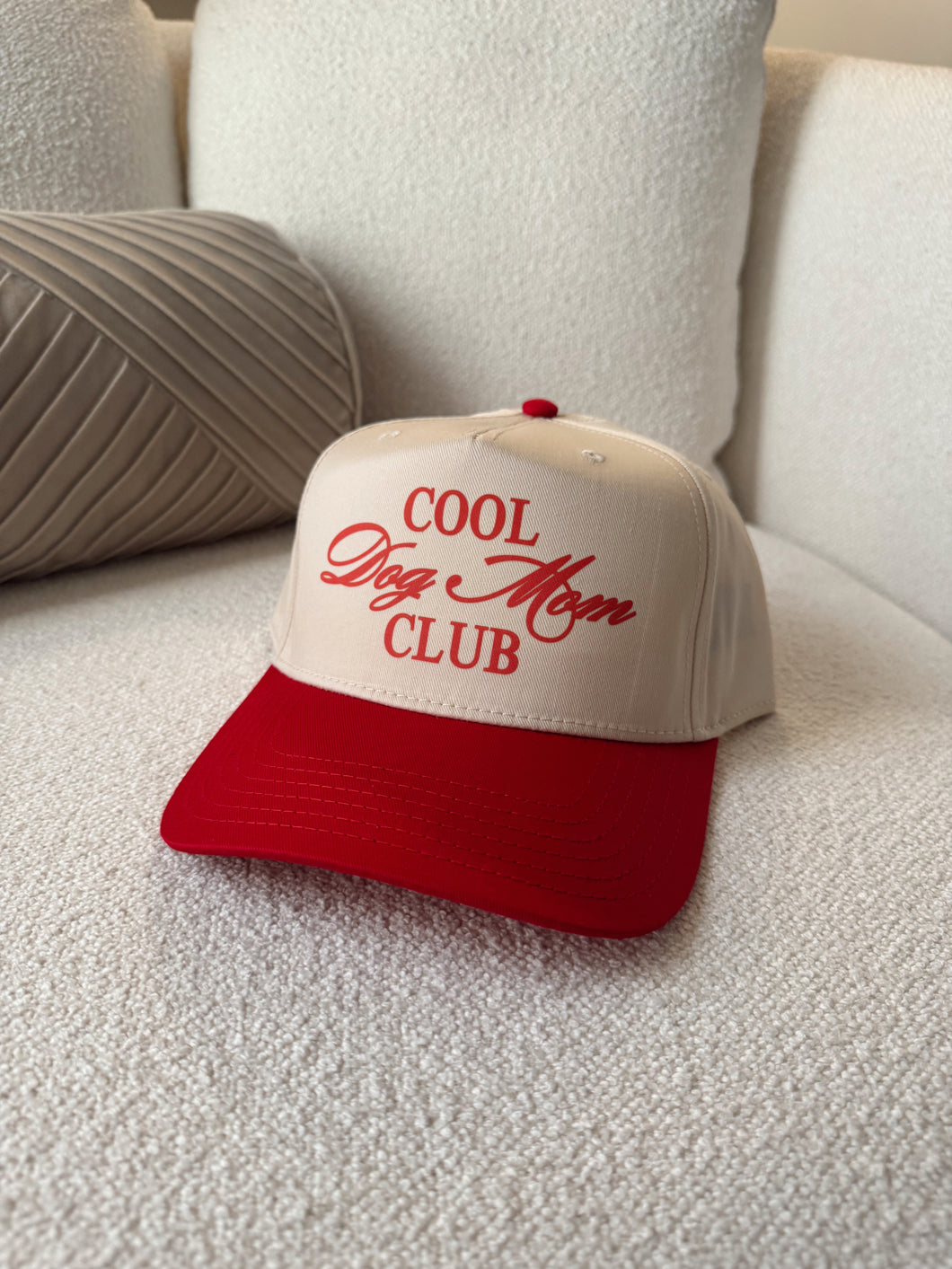 Cool Dog Mom Club Hat- Natural and Red