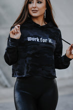 Load image into Gallery viewer, Work for It Cropped Camo Hoodie
